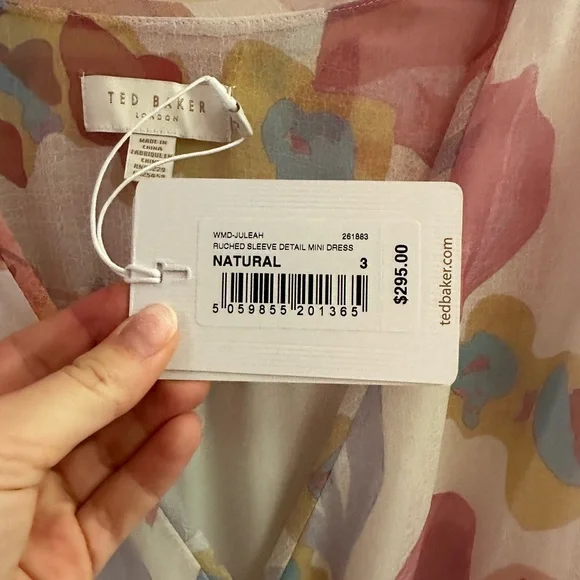 Ted Baker Juleah Ruched Sleeve Detail Mini Dress Natural NWT - Picture 11 of 13